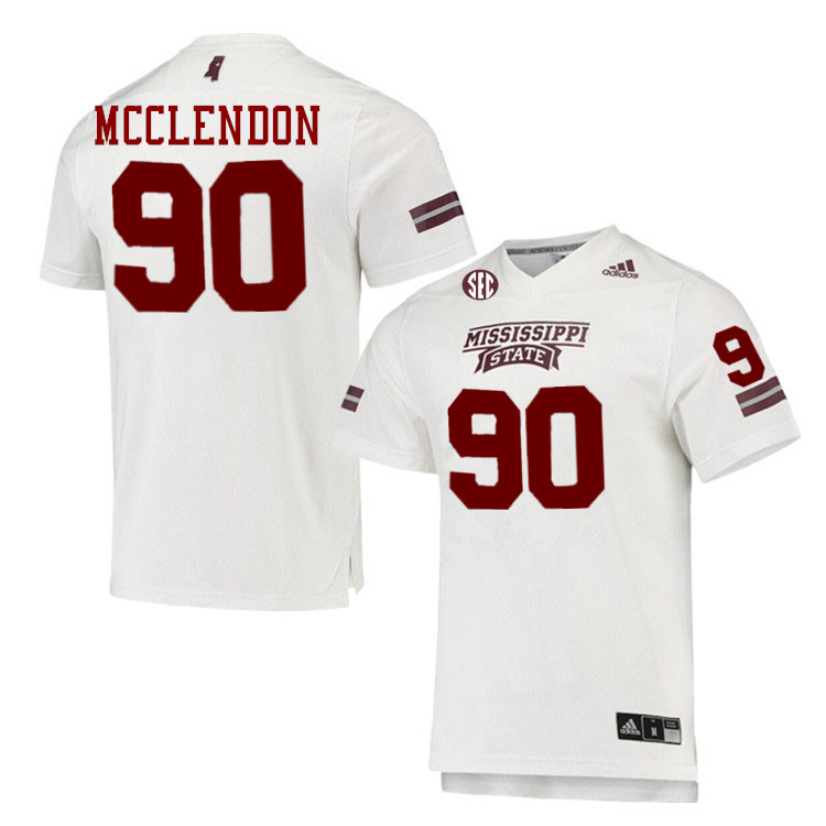 Men #90 Kai McClendon Mississippi State Bulldogs College Football Jerseys Stitched-White